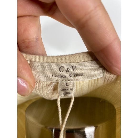 Chelsea & Violet Ribbed Natural Long Sleeve Bodysuit - Picture 6 of 11